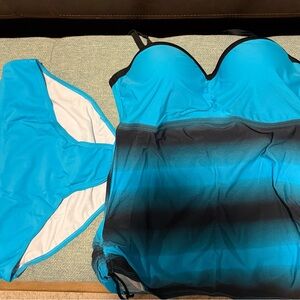 Blue and Black Ombre Swimsuit Set
